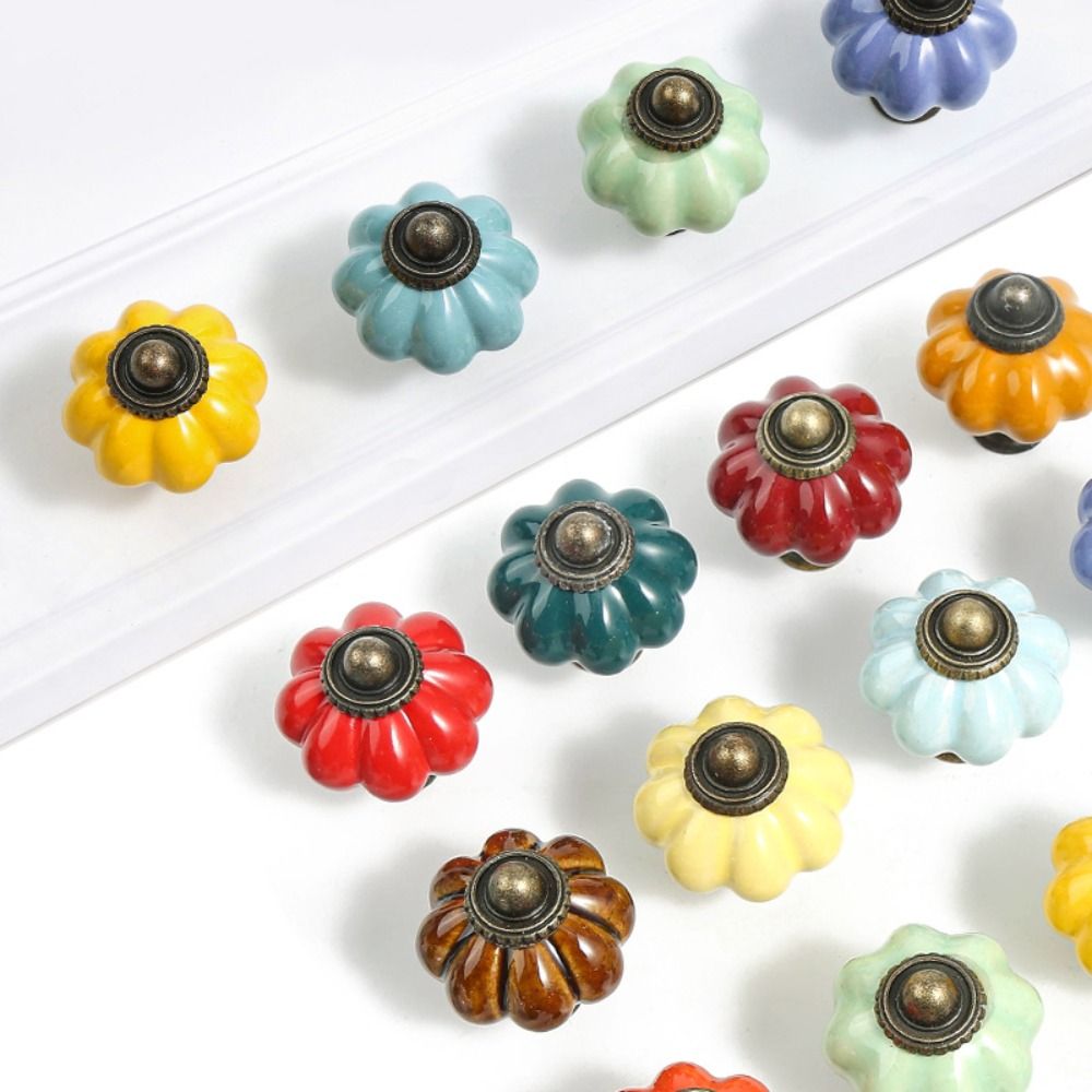 Cabinet Knob Round - Retro Single Hole Ceramic Pumpkin Handle