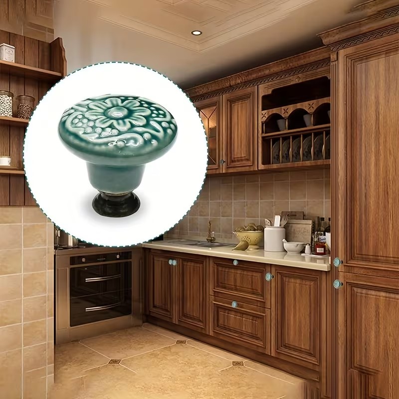 Furniture Hardware Feet - 12pcs Ceramic Cabinet Knobs, Floral Design,