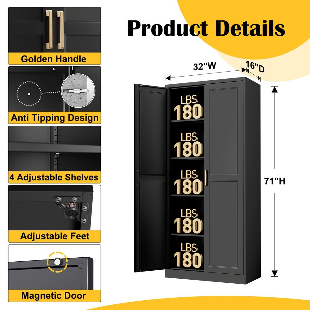 Pantry Cabinet,71Black Metal P - đánh giá và giá Furniture Hardware Gold